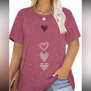 JUST IN NWT RED VIOLET PINK BLACK WHITE HEARTS TOP PLUS SIZE